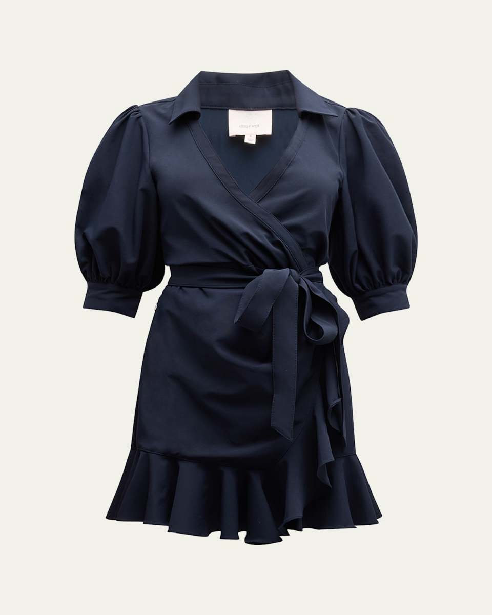 Vickie Puff-Sleeve Ruffled Mini Wrap Dress